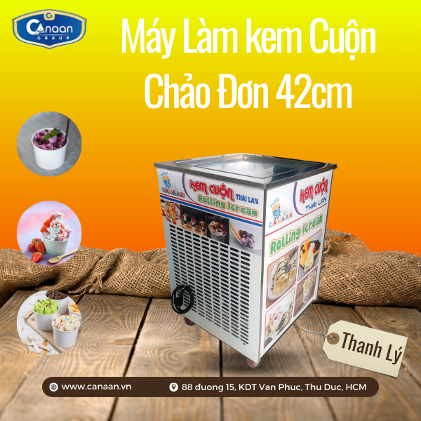 Máy làm kem cuộn Thái Lan chảo đơn 42cm (Thanh lý)