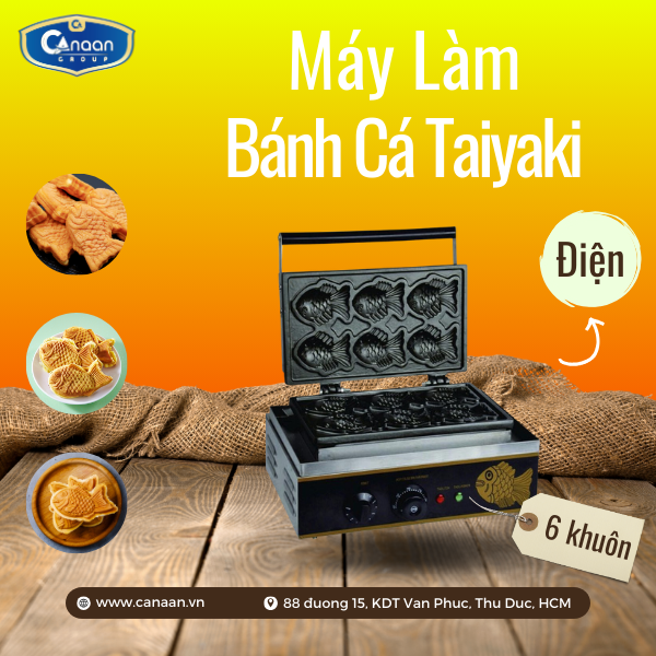 Máy làm bánh cá Taiyaki 6 khuôn dùng điện