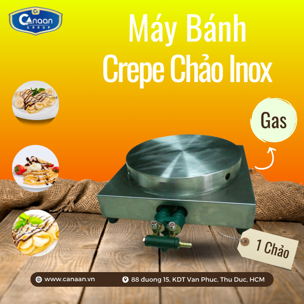 Máy bánh crepe chảo đơn Inox dùng gas