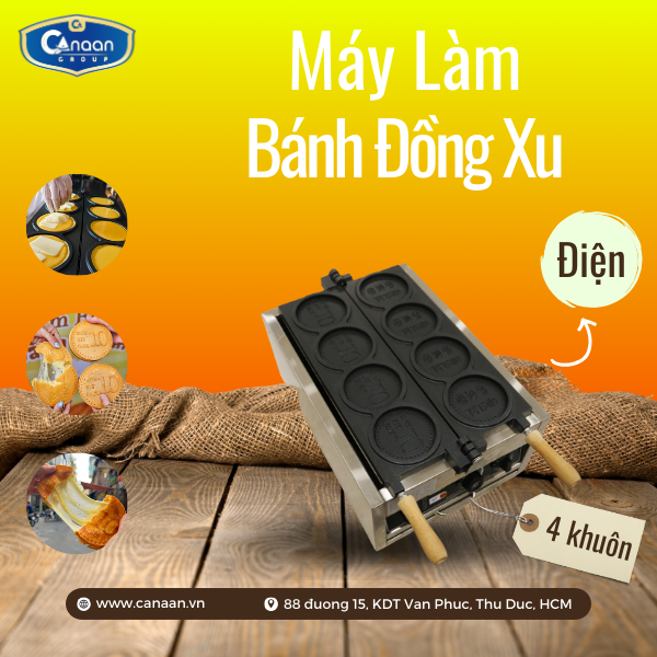 Máy Bánh Đồng Xu Hàn Quốc 4 Khuôn Dùng Điện