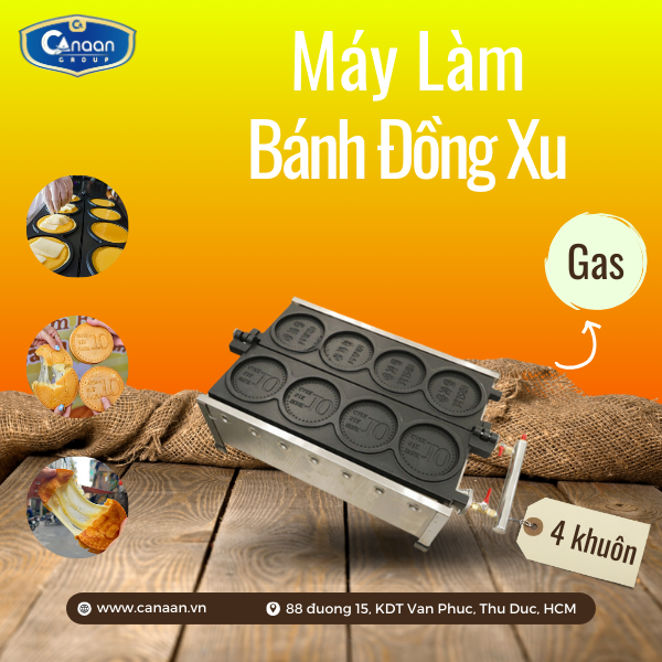 Máy Bánh Đồng Xu Hàn Quốc 4 Khuôn Dùng Gas