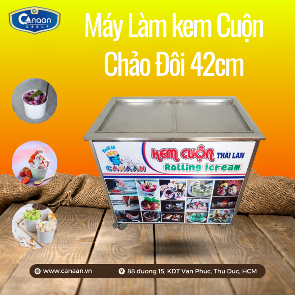 Máy làm kem cuộn Thái Lan chảo đôi 42cm