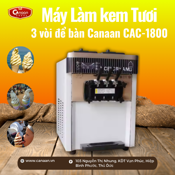 Máy làm kem tươi 3 vòi để bàn Canaan CAC-1800
